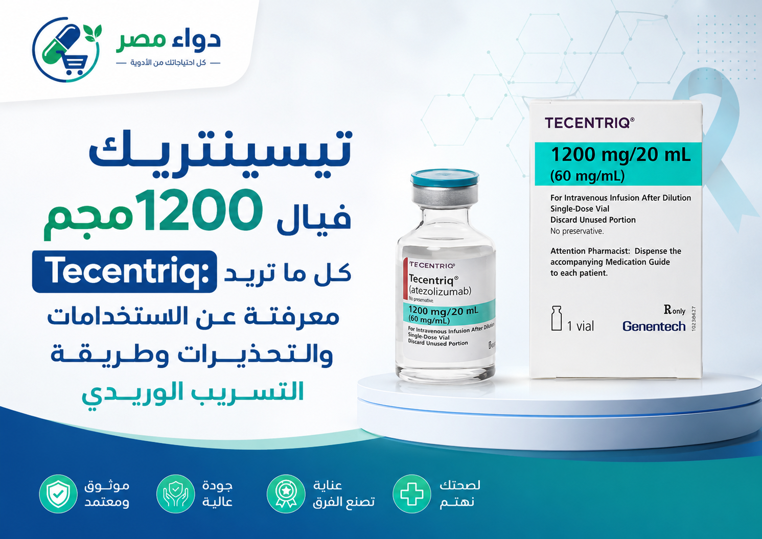 كافر مقال تيسينتريك 1200مجم فيال Tecentriq يوضح الاستخدامات والتحذيرات وطريقة التسريب الوريدي - دواء مصر